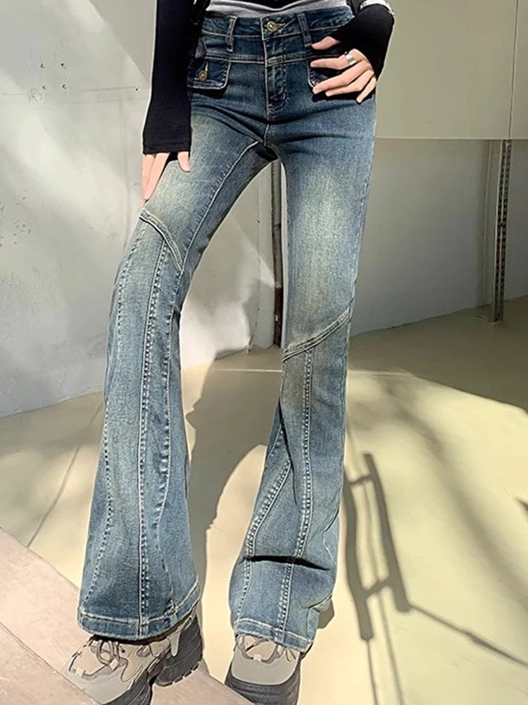 Woman New High Waist Fashion Oversized Flare Jeans Female Slim Fit Denim Bell Bottom Pants Female Retro Blue Black Gray Trousers