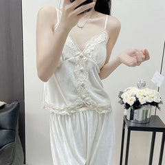 Hnewly  Autumn Winter Velvet Sleepwear Women's Strap Long Pants Three-piece Set Sexy Solid Color with Chest Pad Home Clothes