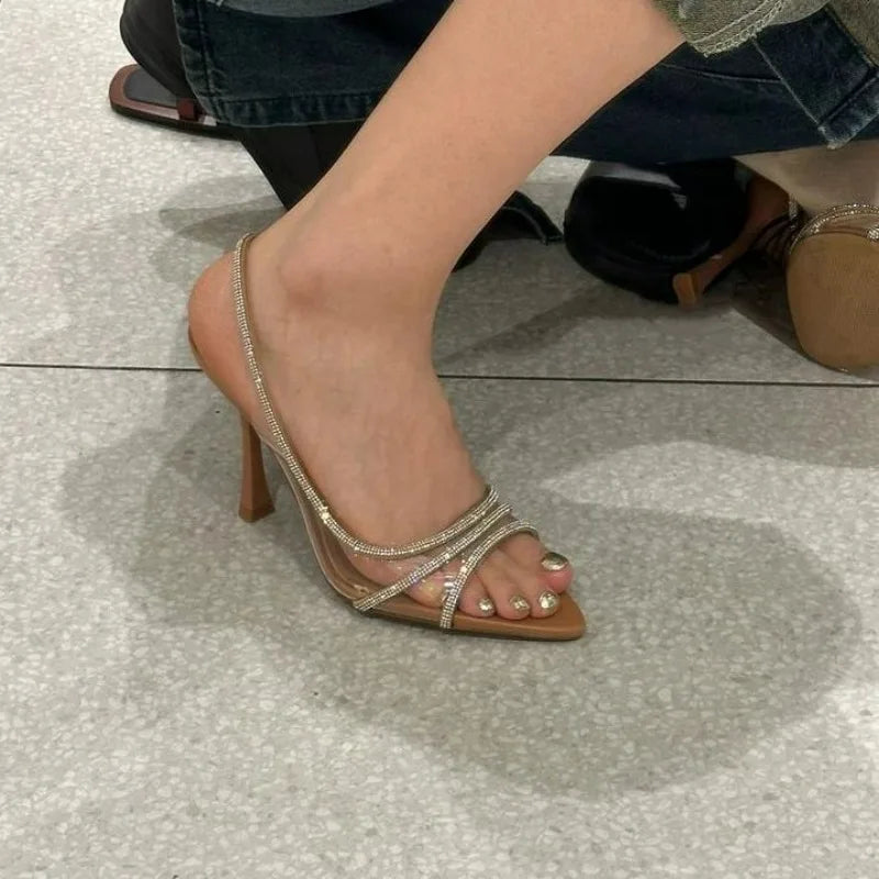 Hnewly New Summer Crystal Women Sandals Fashion Elegant Transparent High Heel Shoes Ladies Outdoor Party Dress Sandalias