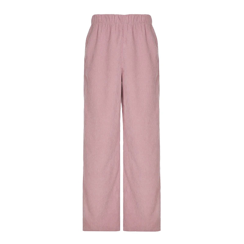 Hnewly Sweet Pink Casual Pants y2k Streetwear Elastic High Waist Loose Straight Trousers Women Harajuku Sweatpants Cute Coquette