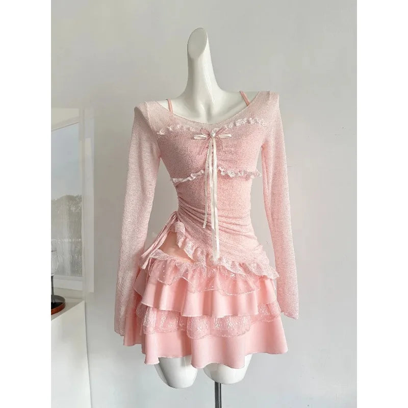 Hnewly Woman Aesthetics Fashion 3 Piece Set Spicy Girls Short Cardigan + Solid Sleeveless Tops + High Waist Y2k Mini Skirt Korean Style