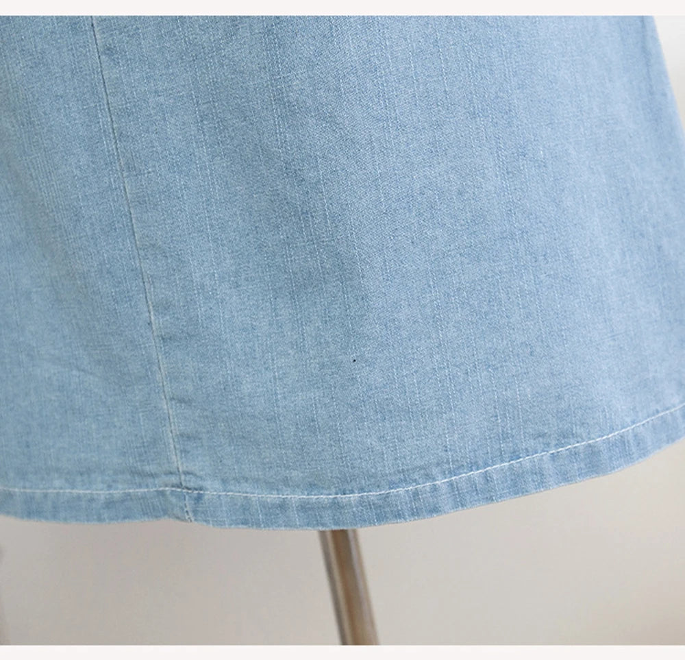 Hnewly M-5XL Oversize Denim Skirt Women's New Elastic High Waisted A-line Loose Fit Retro Knee-length Skirt with Built-in Safety Shorts