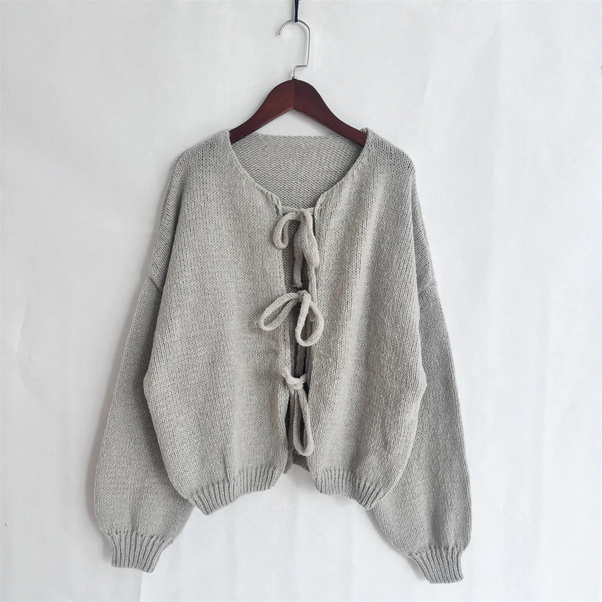 Hnewly  Bow Tie Front Cardigan for Women Long Sleeve Knitted Jacket Sweater Autumn Winter Knitwear Teen-girl Y2K Cute Outfit