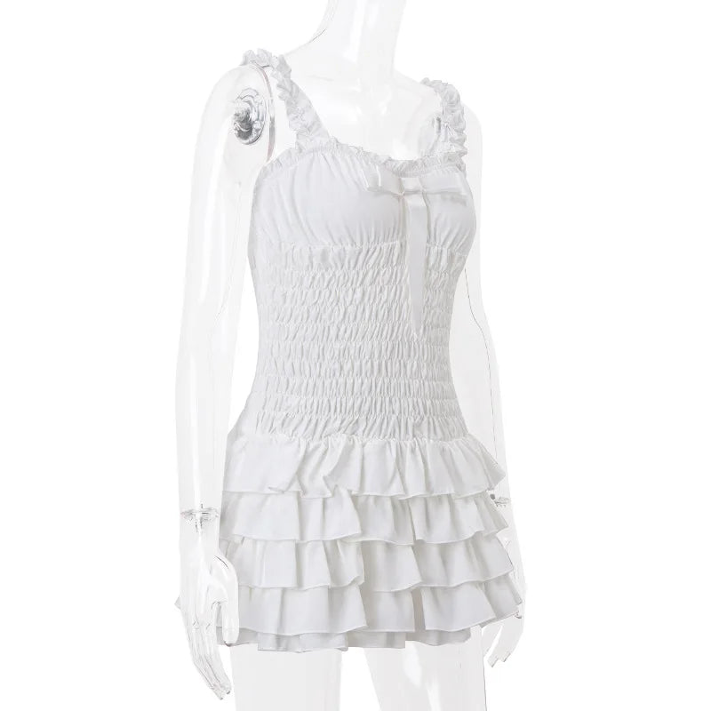 Hnewly y2k Dress Women Fairycore Clothes Sweetheart Neck Sleeveless Tiered Ruffle Hem Shirred Cami Dress Evening Party Dresses