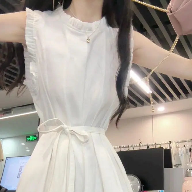 Hnewly  Summer Simple Commuting White Temperament New Style Waist Vest Long Skirt