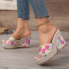 Hnewly  Fashion Open Toe Women's Sandals Summer Printing Round Toe Platform Wedges Sandals for Daily Casual Dress Shoes