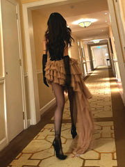 Hnewly  Cutenew Sexy Women 2 Piece Set Jacquard Patchwork Split Vest+Mesh Ruched Tierred Irregular Hem Applique Skirt Trend Chic Suits