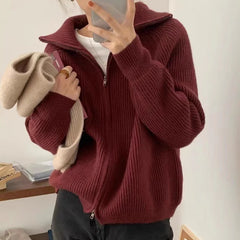 Hnewly  Rib Knit Zip Up Cardigan for Women Zipper Front Raglan Long Sleeve Sweater Jacket Coat Comfy Knitwear Fall Winter Vintage Outfit