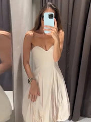 Hnewly  Women Pleated Tube Mini Dress Empire Sleeveless Solid Sexy Bubble Hem Wrap Dresses Summer Chic Elegant Party Vacation Gown