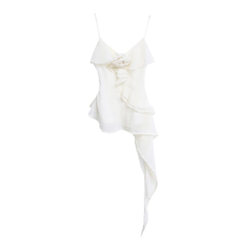 Hnewly Summer Chiffon Floral Blouse Women Casual Y2k Crop Tops Beach Style Korean Fashion Clothing Chic Tank Tops Vest Female Shirts