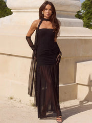 Hnewly  Elegant Party Women's Dress Hlater Strapless Backless Ankle-length Solid Slim Female Dresses Summer Chic Evening Lady Robe