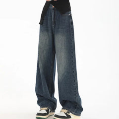 Hnewly Woman High Waist Slim Fit Wide Leg Jeans Female High Street Y2k 2000s Casual Pants Lady Fashion Black Blue Loose Denim Trouserse