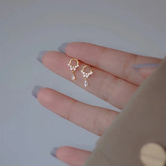 Hnewly  Korean Cute Ear Piercing Water Drop Earrings for Women Crystal Short Tassel Hypoallergenic Female Earrings Party Jewelry Brincos