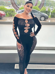 Hnewly New Sexy Jumpsuit One Shoulder Perforated Design, Thickened Dark Stripe Lace Pearl Women Jumpsuits Fashion Slim Women Tops HED2