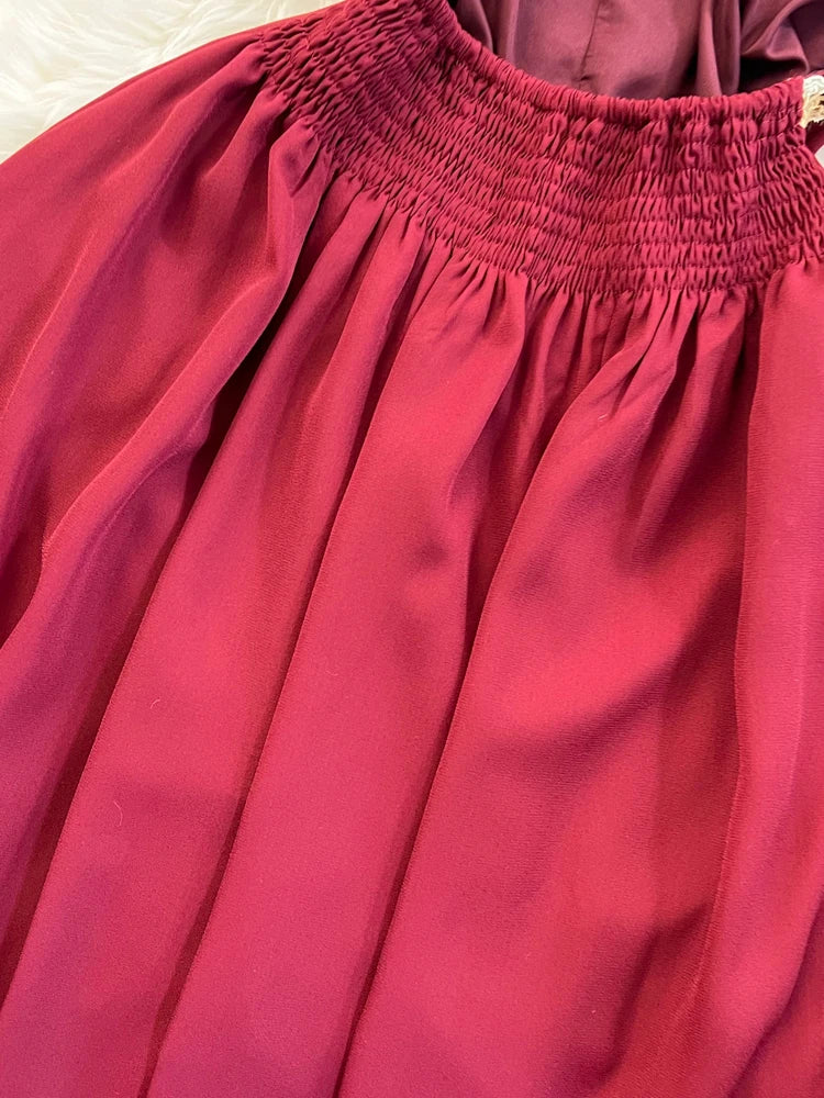 Hnewly  Temperament Hanging Neck Dress Elegant Hollow Out Backless Slit A-line Large Hem Dress Women's Beach Vacation Long Dress