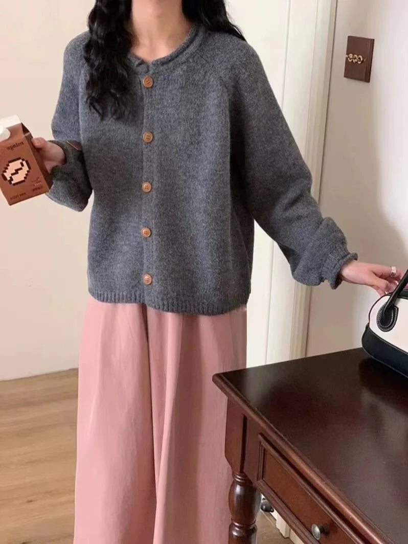 Hnewly  Women Sweater Cardigan Soft Knitted Button-Down Long Sleeve Plain Sweater Jacket Top Fall Winter Korean Ladies Chic Outfit