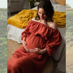 Hnewly  Bohemian Maternity Photo Shoot Dress Comfort Linen Cotton One Shoulder Dress For Pregnant Women Boho Style Baby Shower Dress