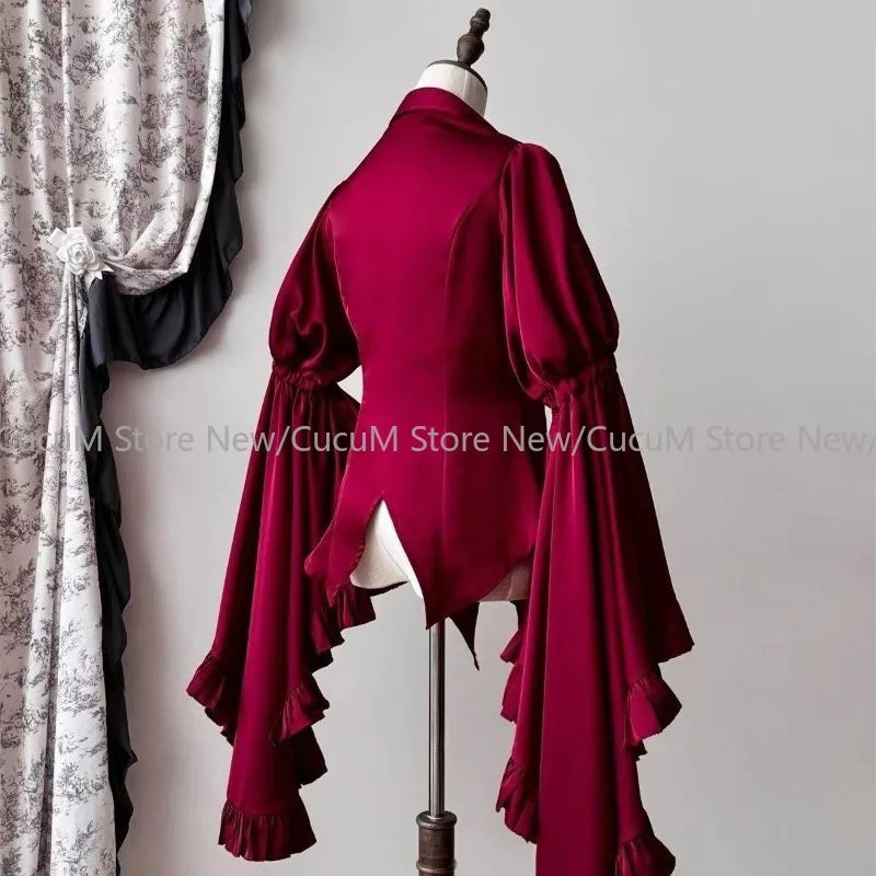 Hnewly Gothic Kawaii Girl Sweet Cute Lolita Lantern Sleeve Shirt Y2k Aesthetic Lace Patchwork Blouse Tops Women JK Loose Blouse Chic