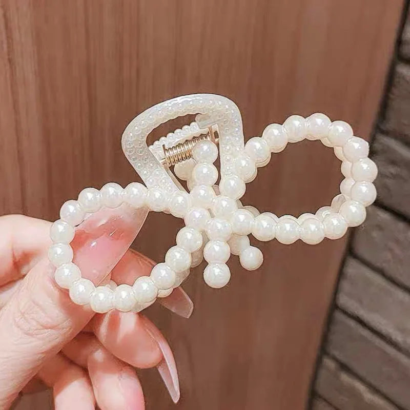 Hnewly Korean Imitation Pearl Hairpins Geometric Hair Claws Bath Large Catch Clip Shark Clip Back Head Hair Clip Women Hair Accessories