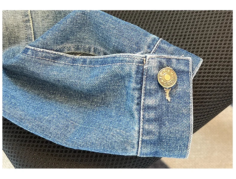 Hnewly  Fashion Denim Jacket Loose Casual Retro Jeans Short Coat Women's Spring Autumn Elegant Korean Standing Collar Long Sleeve Top