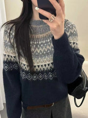 Hnewly  Streetwear Vintage Jacquard Pullovers Harajuku Women Knitted Patchwork Casual Sweaters Y2k Aesthetic Loose Grunge Jumpers