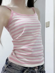 Hnewly  Fashion Sweet Sexy Pink Striped Camisole Tops Mujer Summer New Vest for Women Y2k E-Girl Slim Fit Sleeveless Tank Top