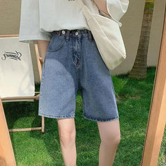 Hnewly  Denim Shorts Women Streetwear High Waist Summer Korean New Harajuku Solid Casual Y2K Female Fashion Baggy