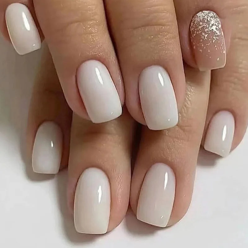 Hnewly 24Pcs Press On Nails Simple French Colorful Wavy Abstract Line Fake Nails Full Cover Nail Art Tips Coffin Square Head False Nail