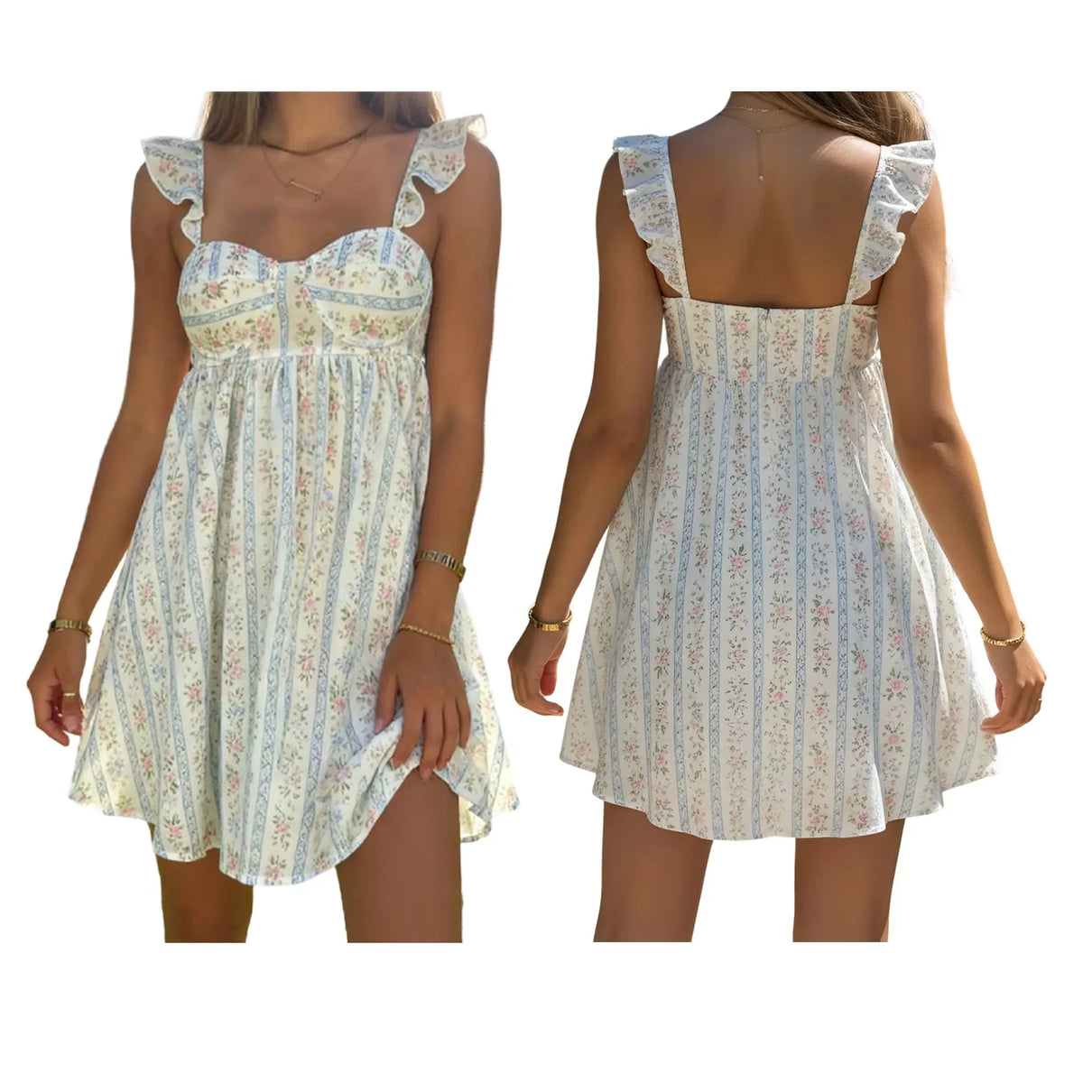 Lunivop  Women's Cute Babydoll Mini Dress Ruffle Straps Maternity Dresses Summer Y2K Flowy Teens Short A-Line Sundress