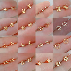 Lunivop  Needles Gold Color Simple Small Butterfly Stud Earrings for Women Hypoallergenic Daily Wear Ear Girls Pierc Gifts