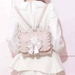 Hnewly  Sweet Bow Pink Mochila Women Fairyocre Aesthetic Handle Leather Crossbody Bags Ladies Lolita Large Capacity Square Mochilas