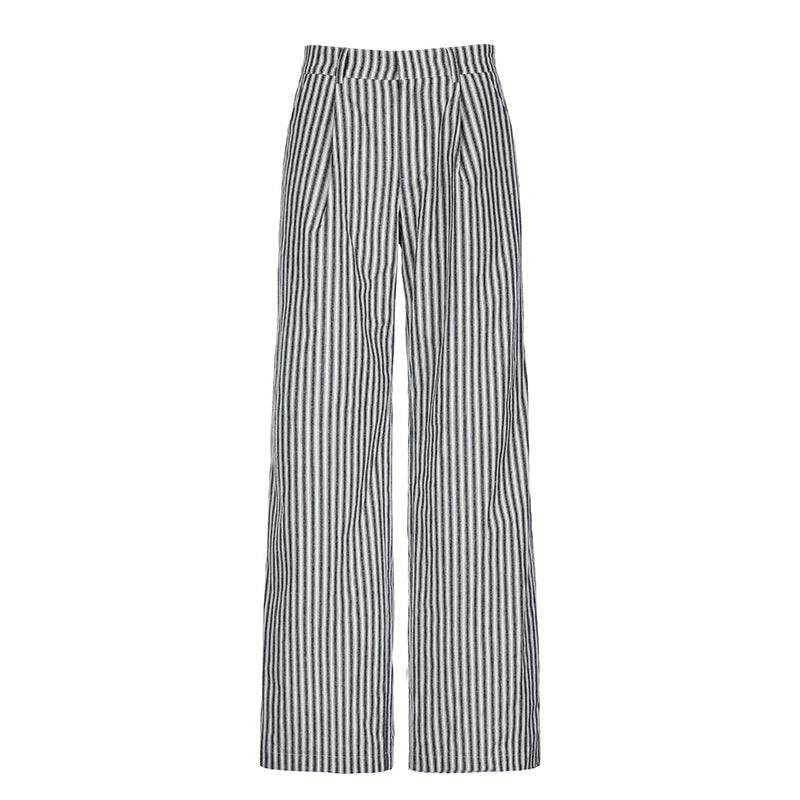 Hnewly Striped Low Waist Wide Leg Pants Women Old Money Style Streetwear Fashion Baggy Trousers Office Elegant Suit Pants 2024