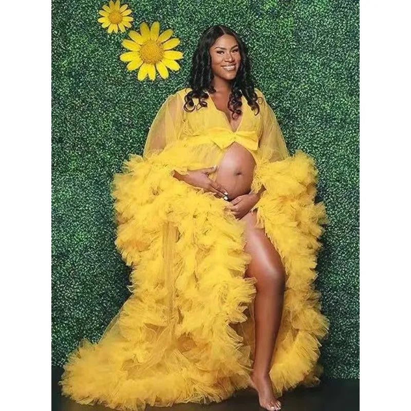 Hnewly  Embroidered Maternity Photoshoot Dress Custom Sheer Tulle Train Robe Sexy Pregnancy Gown baby shower vestido maternidad