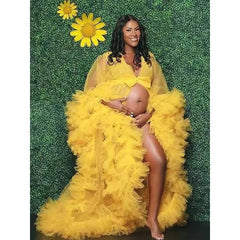 Hnewly  Embroidered Maternity Photoshoot Dress Custom Sheer Tulle Train Robe Sexy Pregnancy Gown baby shower vestido maternidad