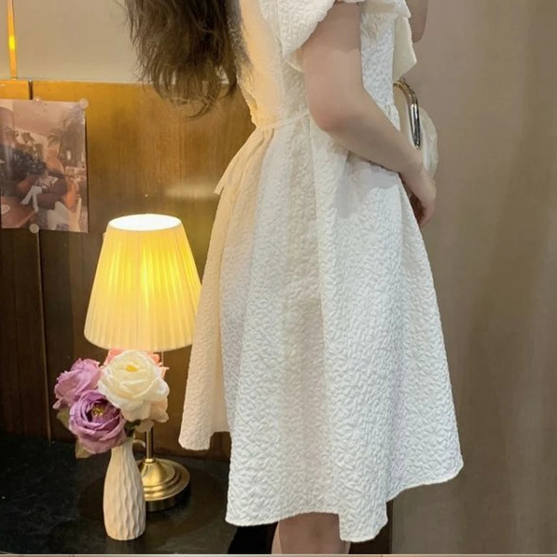 Hnewly DRESS TO IMPRESS Casual Puff Sleeve Fairy Dress White Women's Dresses High Quality Cute Kawaii Fashion Preppy Loose Y2k Fairy Grunge Baby Doll