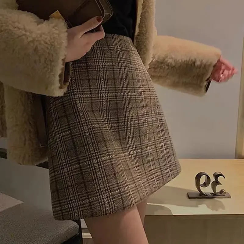 Hnewly Skirts Women Plaid Slim Korean Style Casual All-match High Waisted Mujer Spring-autumn Comfortable Student Club Female Harajuku