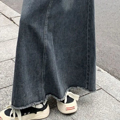 Hnewly  Winter Woman Floor-Length Denim Skirts Y2K Single Breasted Loose Long Skirt Women Korean Fashion High Waist Skirts Ladies