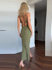 Hnewly  Elegant Polk Dot Women's Dress Fashion Sleeveless Side Split Waist-Closed Maxi Dresses Summer Chic Female Vacation Robe
