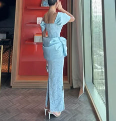 Lunivop  High Quality Customized Strapless Off Shoulder Blue Striahght Robe Designer Luxe Soirée Party Dresses Luxury Vestido Longo