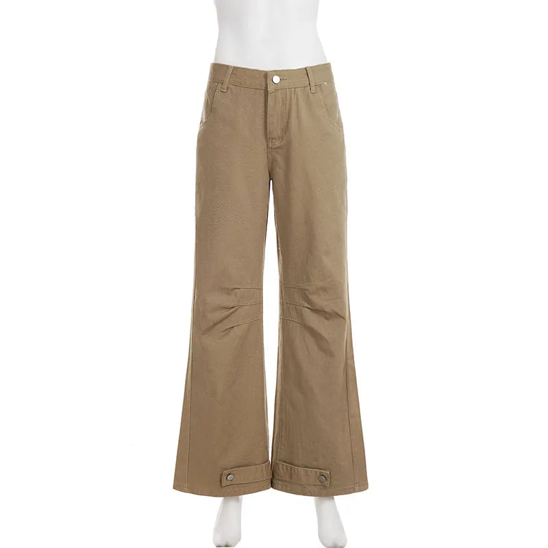 Hnewly  Khaki Jeans Women Basic Straight-Leg Denim Long Pants Y2K Streetwear 90s Loose Trousers Spring All match Outfit Casual
