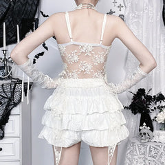 Hnewly  Gothic Lace Sleeveless Top New Sexy Irregular Strap Vest for Women