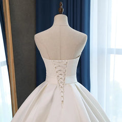 Hnewly  French Satin Wedding Dress Strapless Simple And Slimming Court Wedding Engagement Banquet Bow Trailing Dress