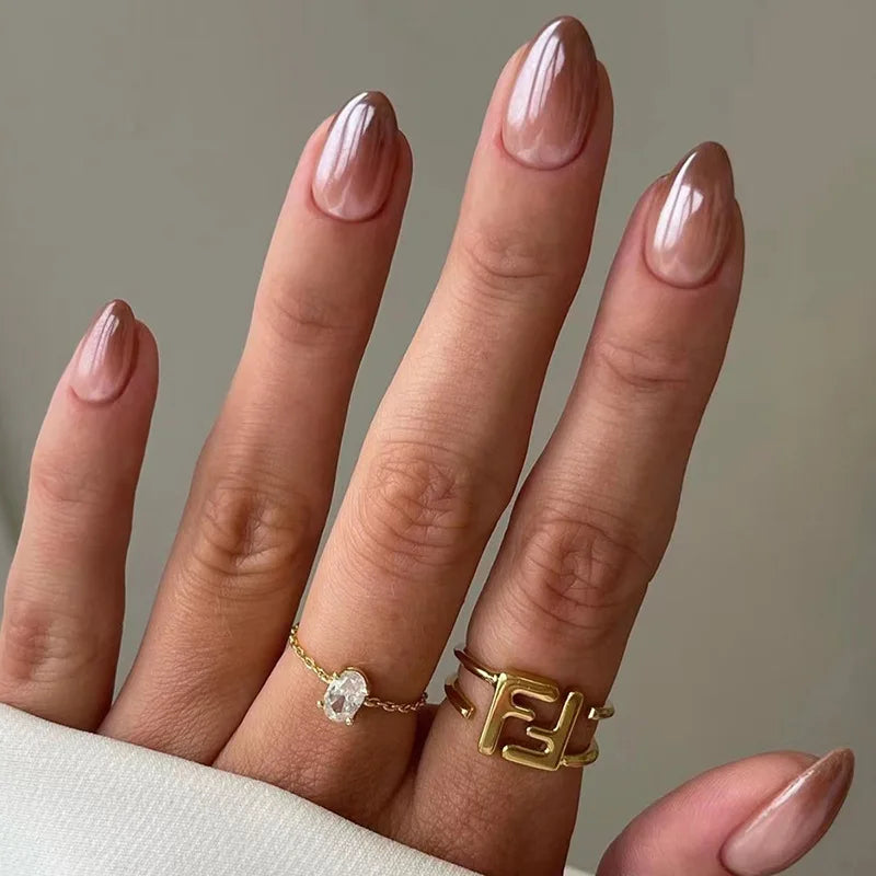 Hnewly 24Pcs Almond Nails Set with Glue Gradient Short Oval False Nails Wearable Round Head Press on Nails Full Cover Fake Nail Tips