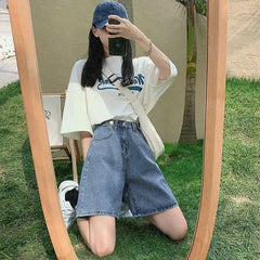 Hnewly  Denim Shorts Women Streetwear High Waist Summer Korean New Harajuku Solid Casual Y2K Female Fashion Baggy