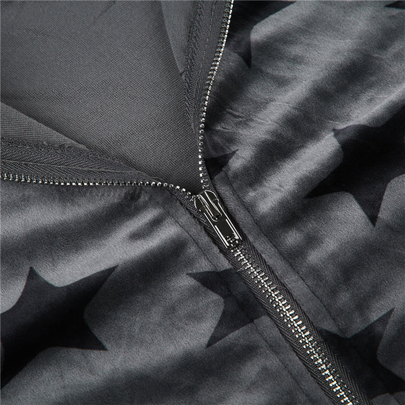 Hnewly Gothic Sweatshirt Women Punk Style Star Pattern Zip Up Long Sleeve Hooded Tops with Pockets y2k Dark Academia Clothes