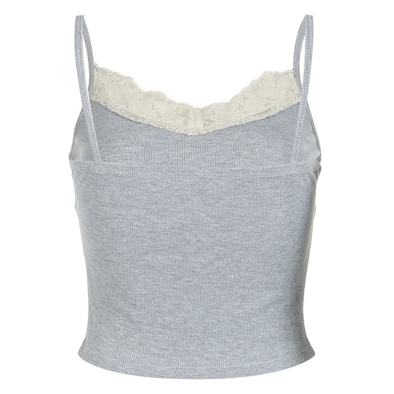 Hnewly Sweet Lace Stitched Crop Top Cute Bandage Bow Patchwork Sleeveless Strap Tops Women Casual y2k Summer Camis Ladies Basic