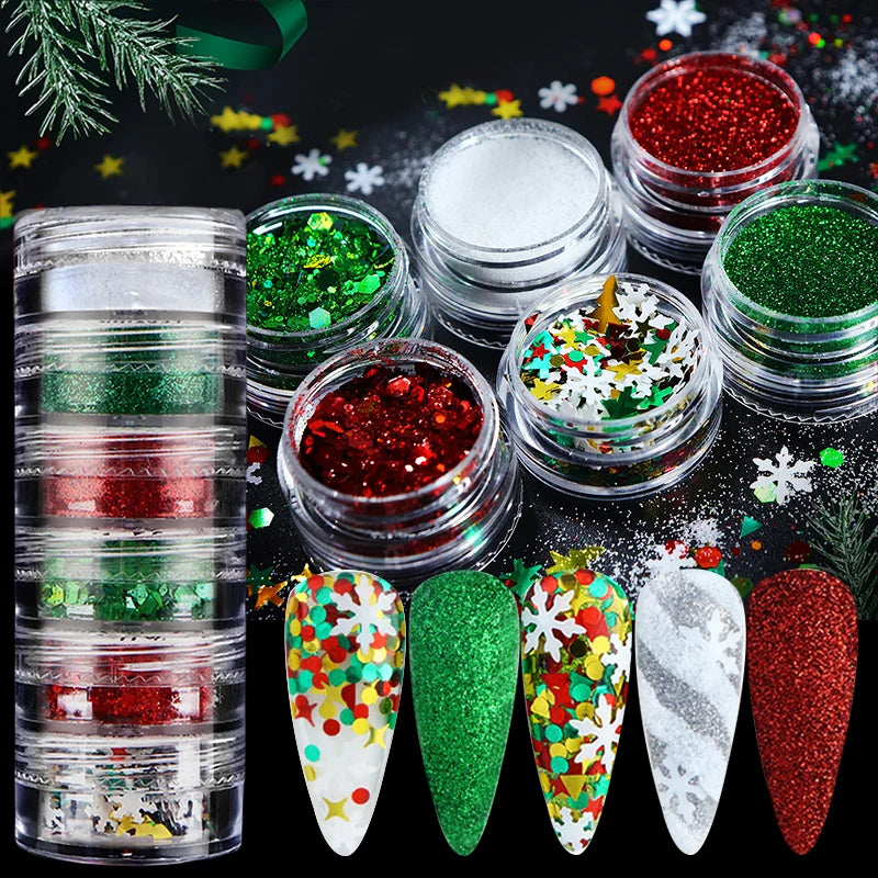Hnewly 6Box/set Glitter Mirror Dust Nail Powder Chameleon Aurora Metallic Effect Pigments Laser For UV Gel Nail DIY Manicure Decoration