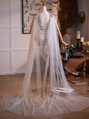 Hnewly  Shawl Blue Handmade Mesh Fairy Evening Dress Accessories Fairy Style Photo Props Host Walking Show Big Tailing