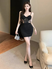 Hnewly  Woman Dress Hollow Out Bandage Sleeveless Slim Backless Summer Fashion Mini Dresses Party Female Sexy Clubwear Elegant