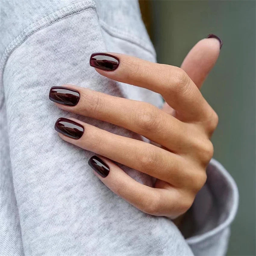 Hnewly 24pcs Artificial Nail Art Fake Nails Full Coverage Removable Ballet Short Press On Nails tips Chips Waterproof Solid Colour set